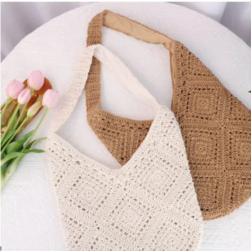 

Crochet Summer Beach Bag Soft Large Knit Handbag Woven Shoulder Purse Hollow for Women Summer Vacation Leisure Versatile