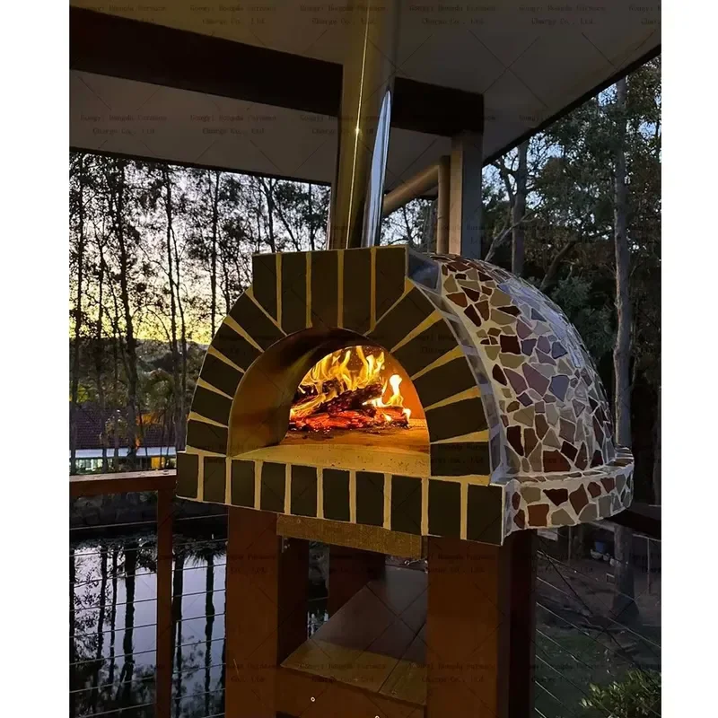 2026CE Custom Style Pizza Oven Ceramic Outdoor Wood Fired Table Pizza Oven With Chimney and Door