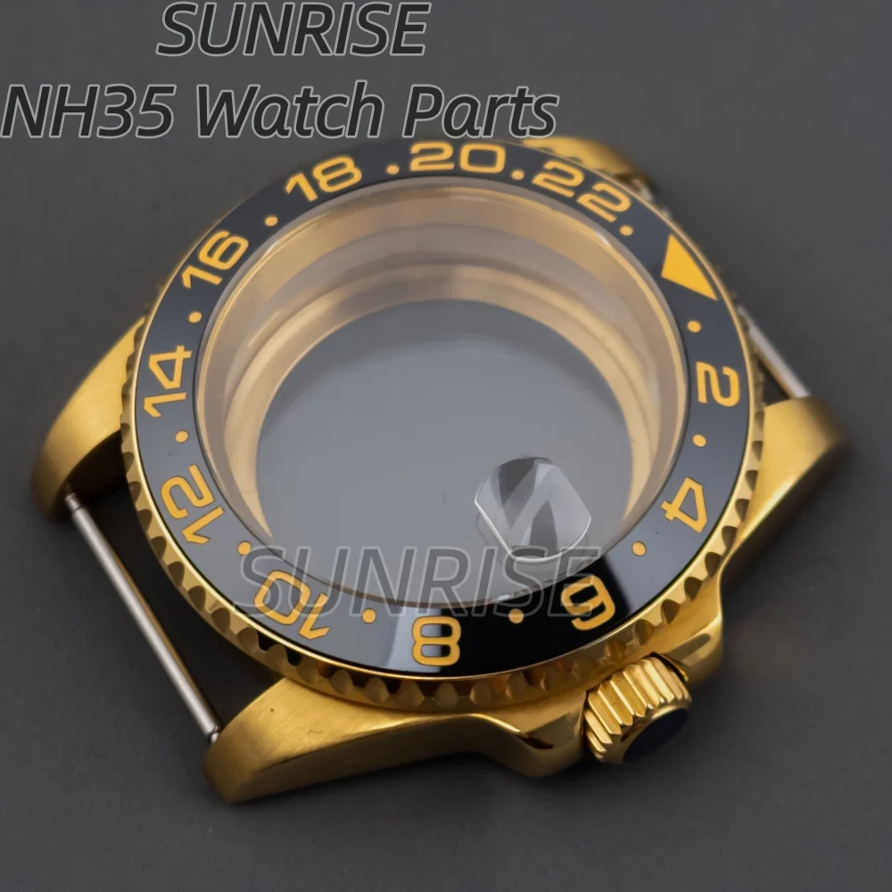 

40mm Gold NH35 Watch Case Solid 316L Stainless Steel Sapphire Glass Waterproof for Yacht-Master SUB GMT NH34 NH35 NH36 Movement