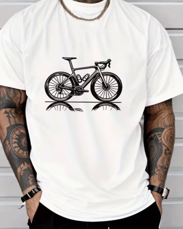 Men's Casual Crew Neck T Shirt Bicycle Graphic Street Style Fashion Adult Men's Outfit T Shirts