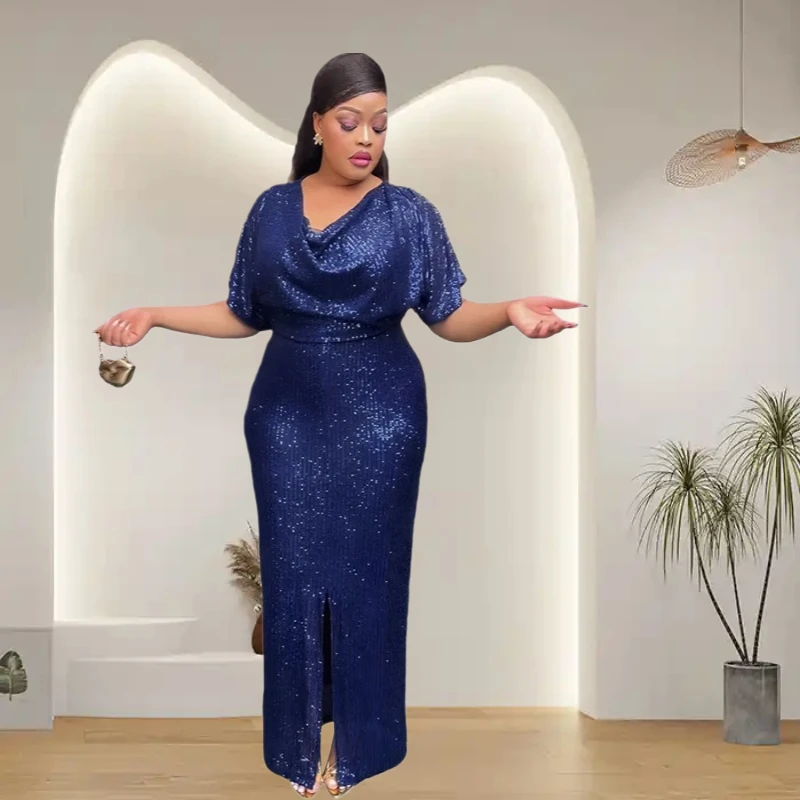 

African Dresses for Women 2025 Plus Size Sequin Evening Party Wedding Long Dress Dashiki Ankara Outfits Robe Africa Clothing