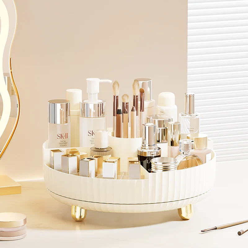 360° Rotating Makeup Organizer Large Capacity Cosmetic Storage Box Desktop Vanity Tray with Dividers Skincare Perfume Organizer