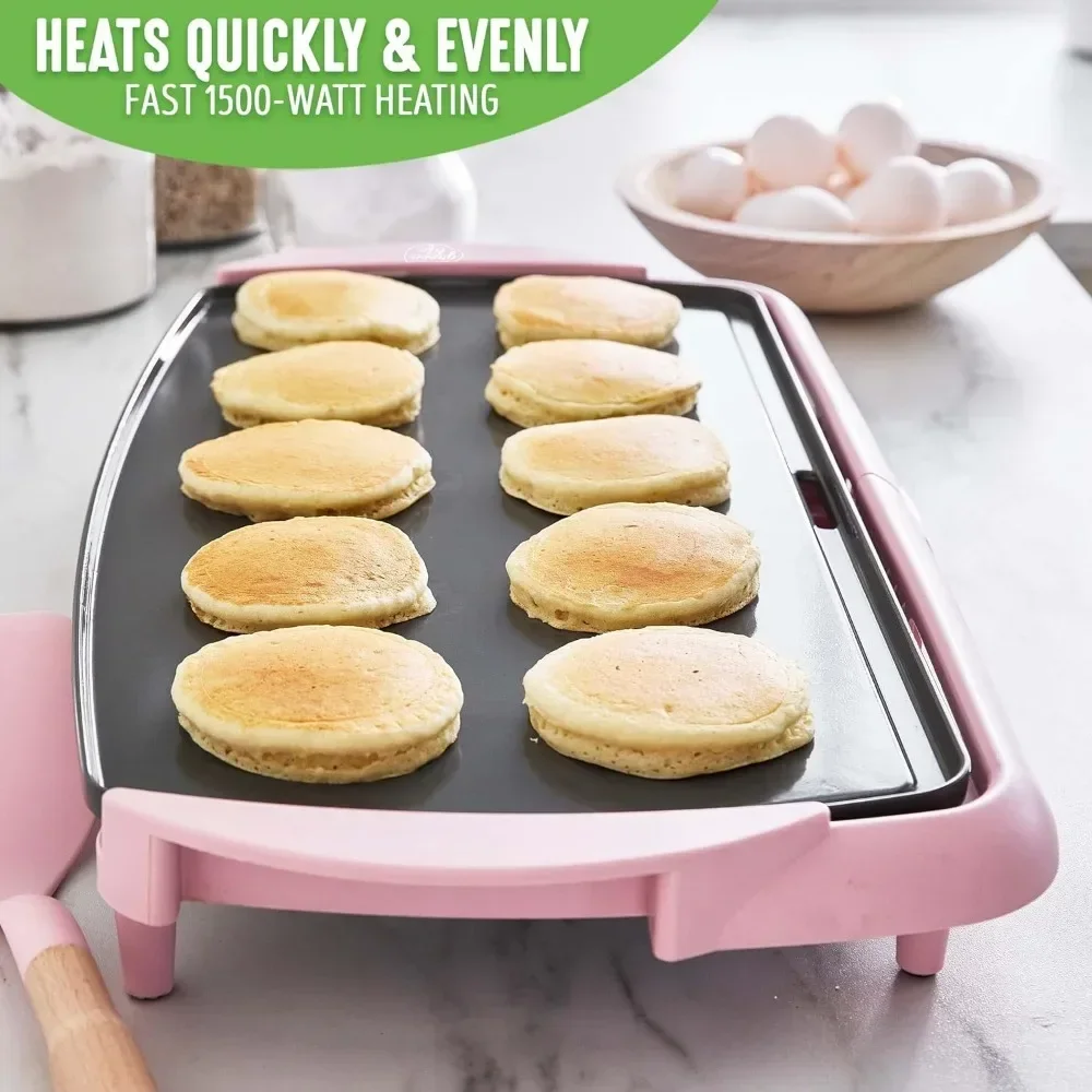 شواية كهربائية كبيرة مقاس 20 بوصة من Www لبرجر البيض والمزيد، صينية تنقيط قابلة للإزالة، تحكم في درجة الحرارة قابل للتعديل، PFAS-Fre