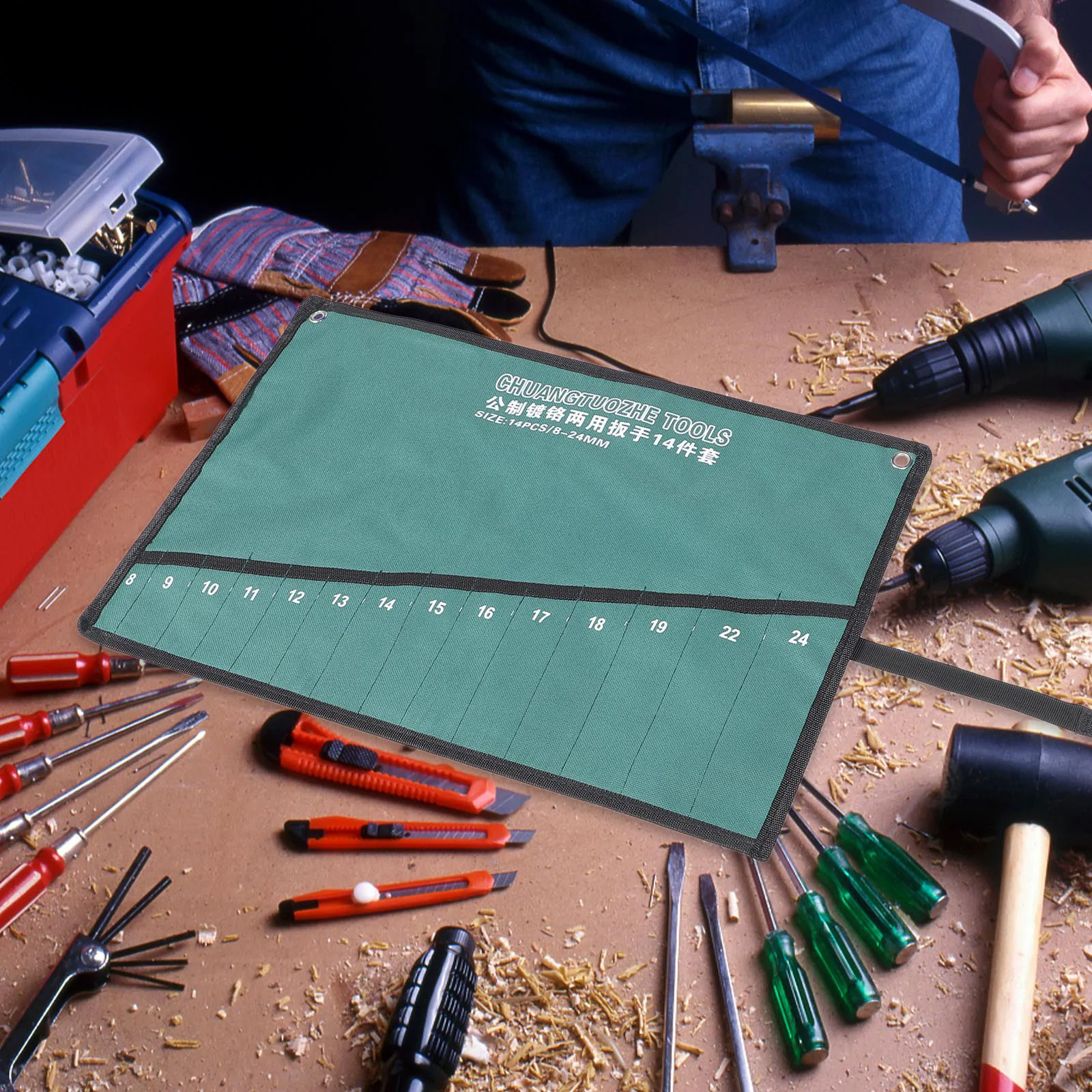 

Tool Roll Wrench Organizer Pouch Oxford Cloth Material Portable Storage for Carpenter Husband Dad Convenience Wrench Roll