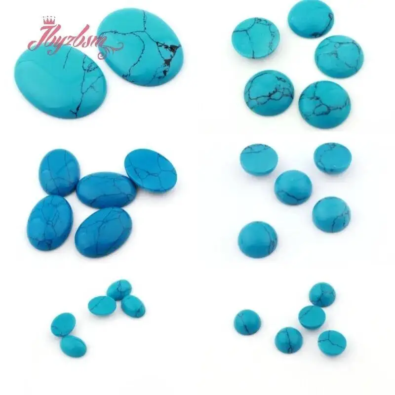 Blue Tuequoise CAB Cabochon Flatback Dome Undrilled Stone Beads for DIY Necklce Bracelet Earring Ring Jewelry Making 5 Pcs