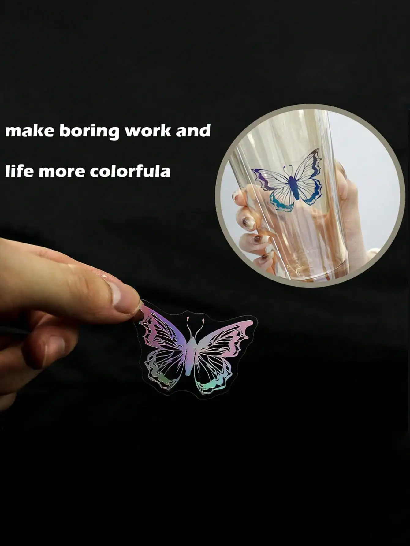 45pcs-Holographic Glitter Vintage Waterproof Butterfly Stickers,PET Adhesive Sticker Label,Spring wedding parties decorated