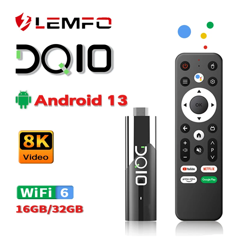 LEMFO DQ10 ATV Mini TV Stick Android13 Allwinner H618 kora czterordzeniowy A53 obsługuje 8K wideo 4K Wifi6 sterowanie głosem Smart TV Box