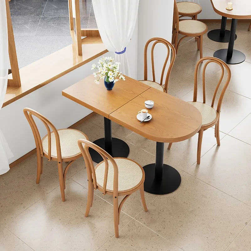 Café, Milchteeladen, Dessertladen-Tisch- und Stuhlkombination, Internet-Promi-Esszimmerstuhl aus massivem Holz im japanischen Stil