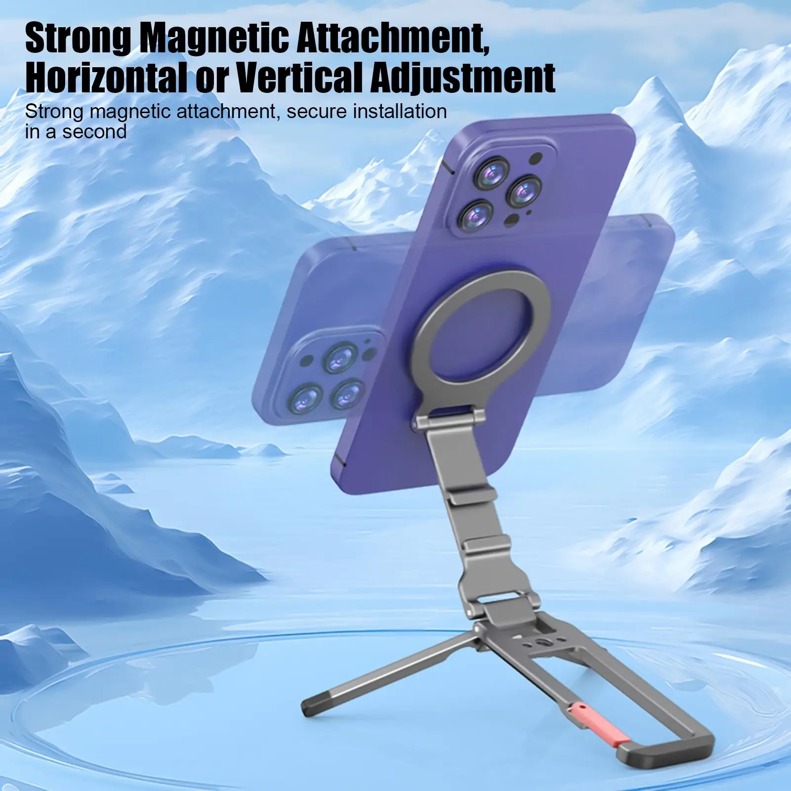 Tripod untuk Ponsel, Dudukan Ponsel Lipat Magnetik untuk Rekaman Video Selfie, Pembuatan Konten, Pengambilan Gambar, Gym, Perjalanan, Vlog