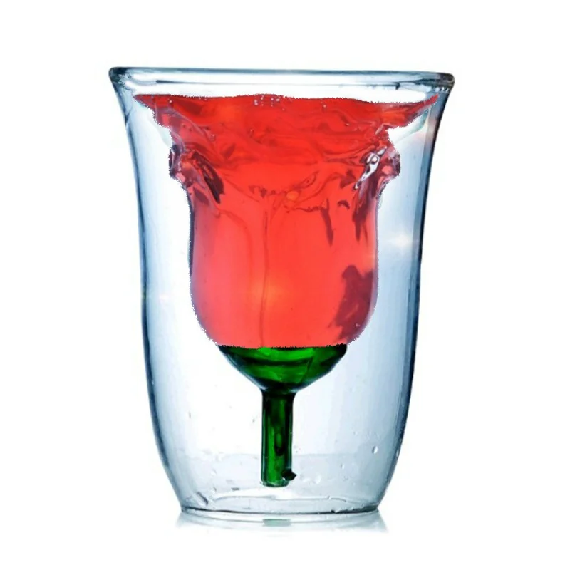 Double Wall Tail Design Rose Shape Copo Gafas Transparent Bilayer Coffee Whisky Wine Glass Cup Vaso Household Bar Lover Gifts