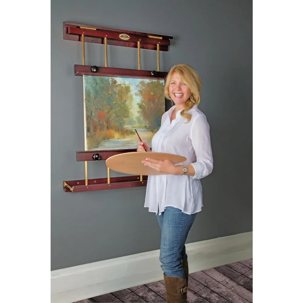 中型壁掛けディスプレイと絵画イーゼル - 幅32インチ、最大高さ40インチのキャンバスを収納可能 - マホガニー仕上げ