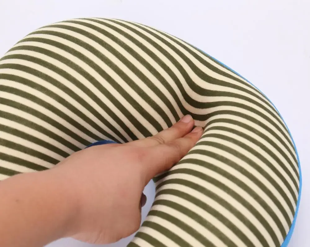 Hoiime U-shaped Pillow New Stripe Printing Travel Neck Pillow Filling Microbead Foam Particle For Airplane Office Siesta