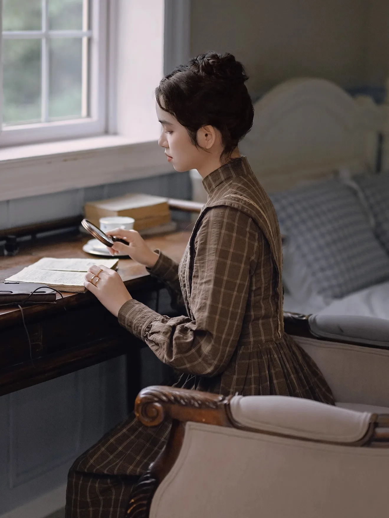 TIYIHAILEY 100% coton Plaid printemps automne femmes robe pleine lanterne manches longue Maxi dames S-XL Vintage taille haute col montant