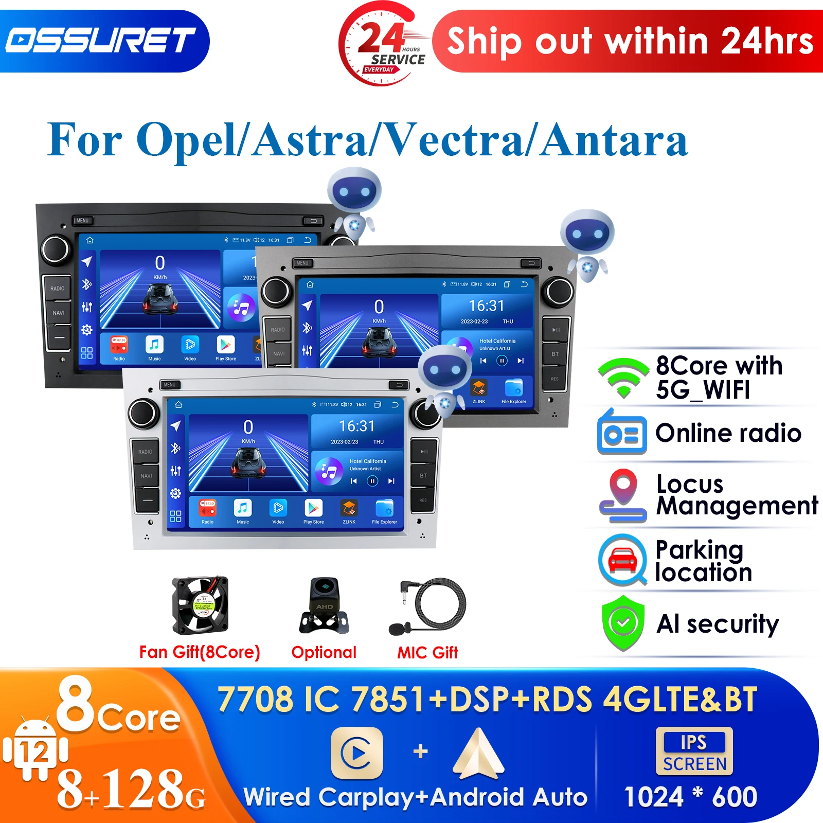 

64G 4G Android 13 2 Din Car GPS Player for Opel Astra H J 2004 Vectra Vauxhall Antara Zafira Corsa C D Vivaro Meriva Veda Radio