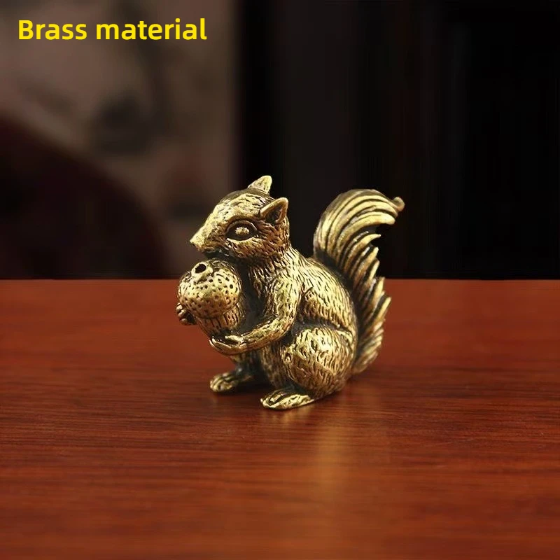 1pcs Antique Squirrel Ornament Solid Copper Statue Figurines Brass Squirrels Nuts Tea Pot Incense Holder Desk Decoration