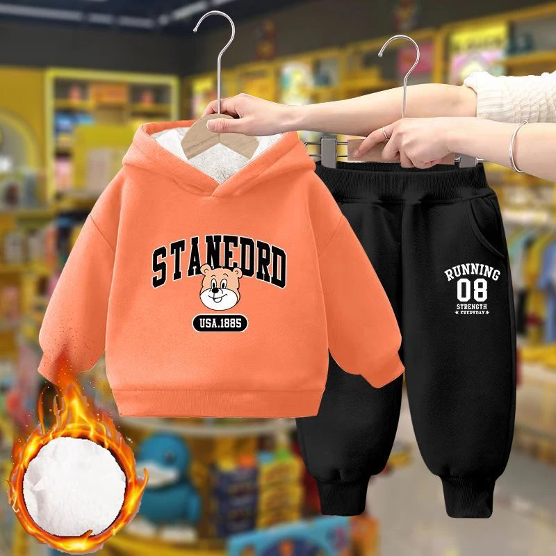 Boy Clothing Sets Winter Baby Cartoon Children Pullover Sweatshirts + Simple Solid Cotton Sports Pants 2pc Kids Clothes 2-10Y