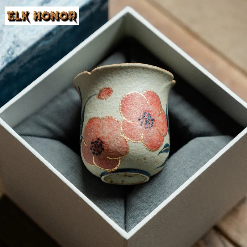 

80ml Hand-painted Peach Blossom Teacup Elegant Tea Bowl Beautiful Tea Cup Tea-tasting Smelling Cup Chazhan Master Cups Cafes