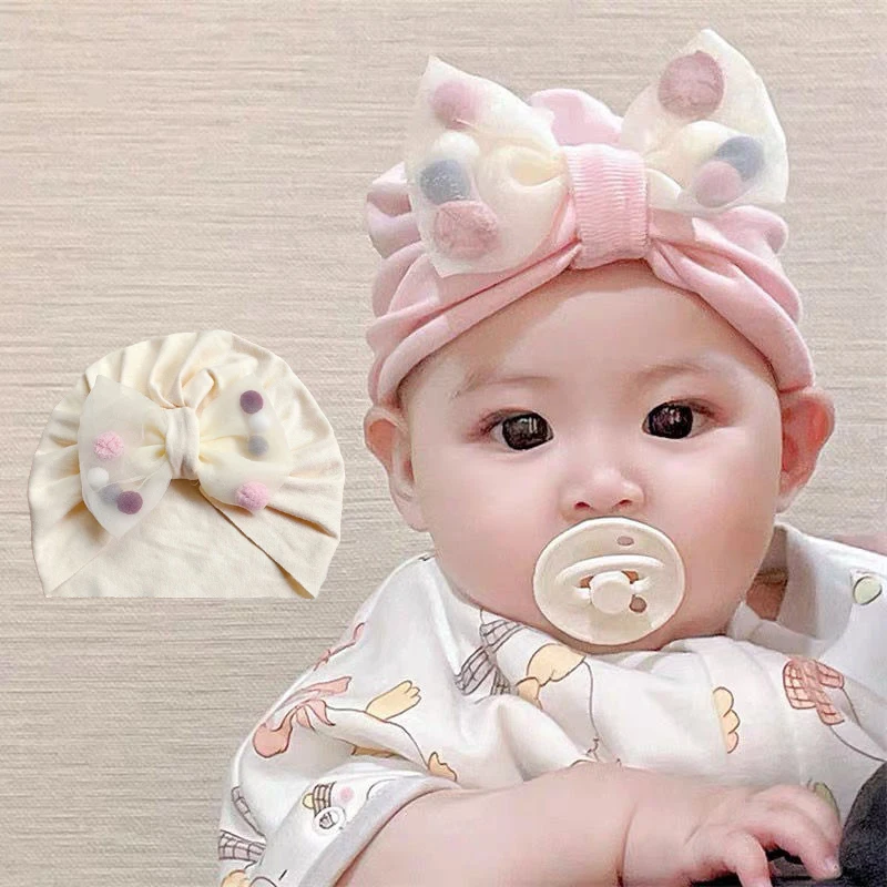 Bowknot Baby Indian Hat Cute Plush Ball Infant Turban Cap 0-2year Children Bandana Headscarf Kids Beanies Girls Hair Accessories