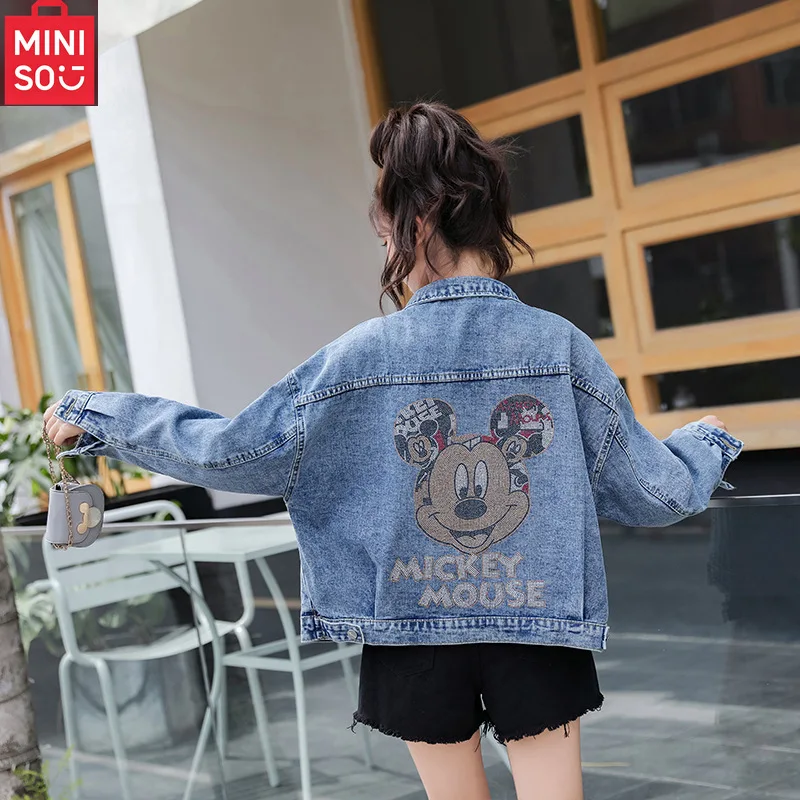 

Женская куртка MINISO весна 2025, свободная корейская повседневная куртка с горячим тиснением бриллиантов, женская одежда