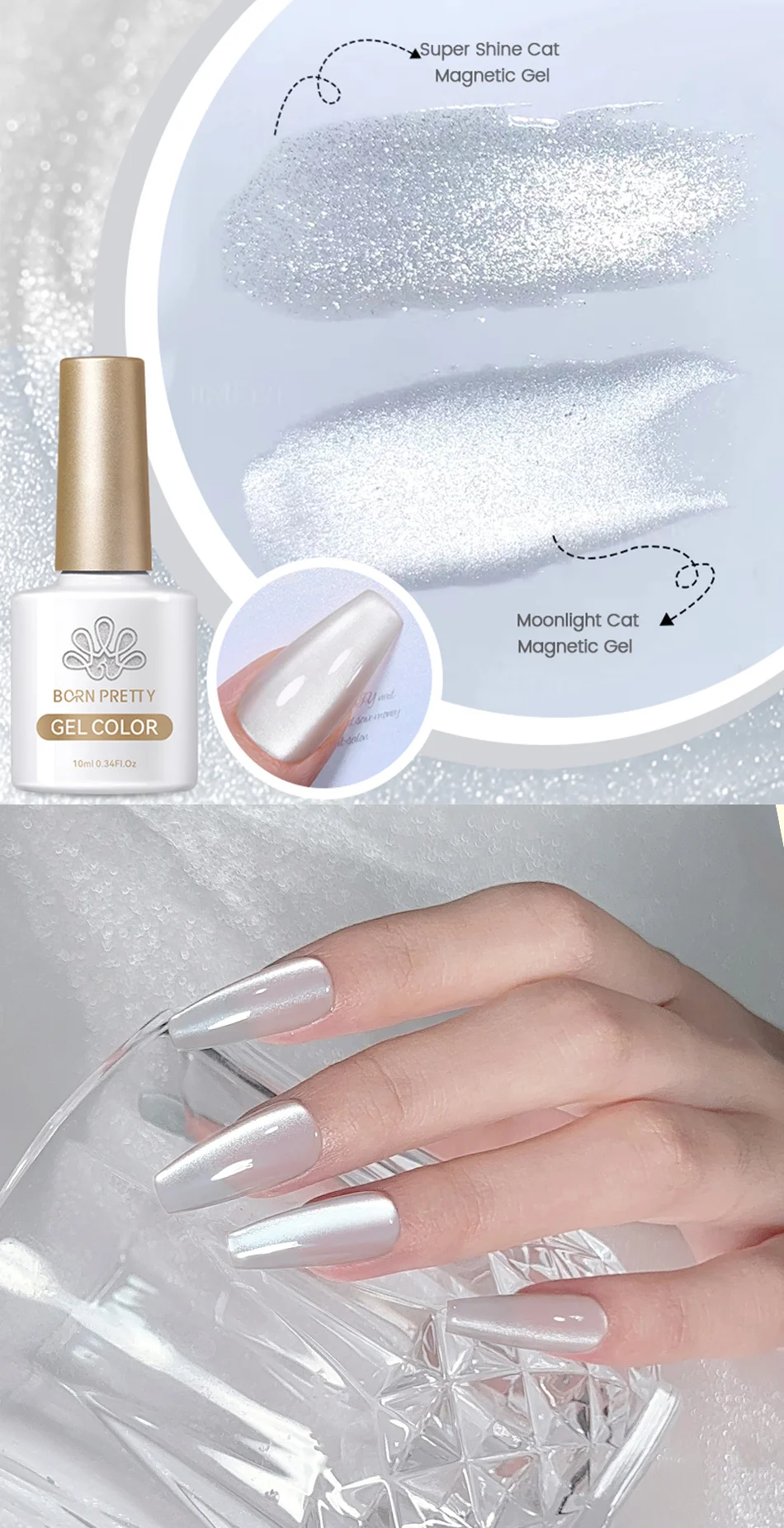 BORN PRETTY 10 ml Katze Magnetischer Gel Nagellack Mondlicht Glasperle Wasser Licht Kristall Soak Off UV Lack für DIY Nail Art – Detail 5