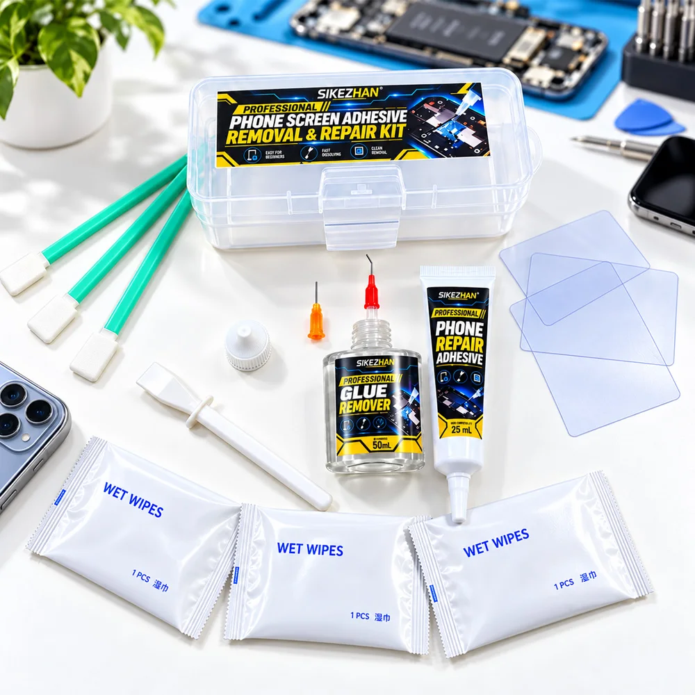 2026 Upgraded Phone Screen Adhesive Removal Kit, Glue Remover and Repair Adhesive Set with Wipes, Picks, Swabs for Mobile Phones