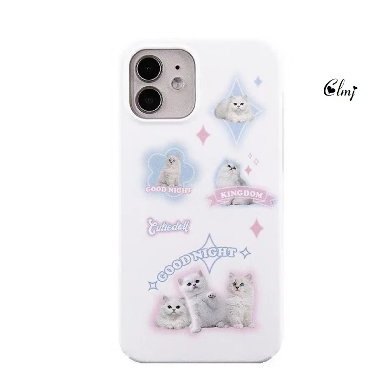 Clmj Y2K Vintage Cute Cat Dog Cartoon Animal Phone Case for iPhone 16 15 14 13 12 11 Pro Max XS XR XSMax 7 8 Plus Hard PC Cover