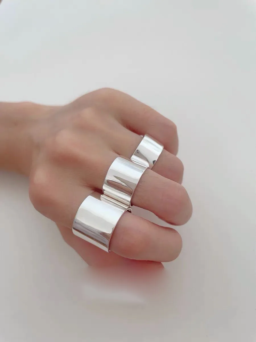BF CLUB 925 Sterling Silver Rings For Women Girl Female Open Minimalist Retro Wide Ring Creative Anillos Bague Fine Jewelry