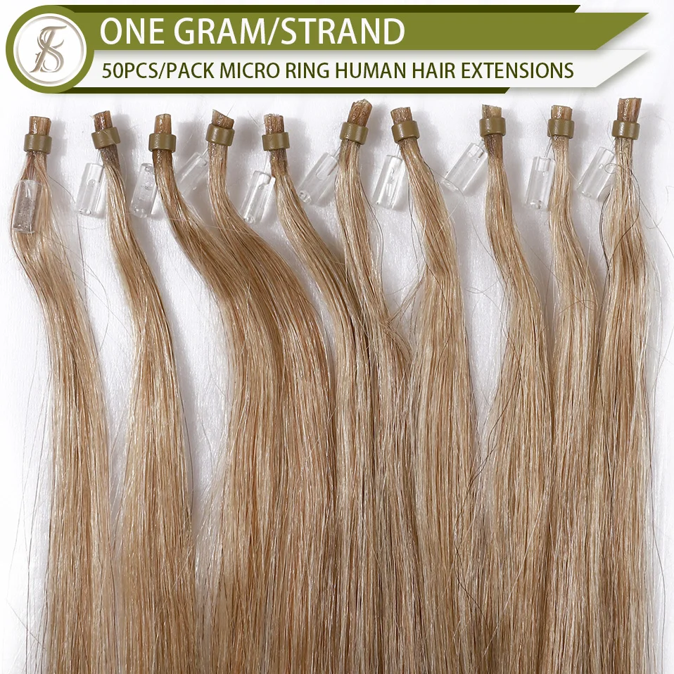 TESS Micro Loop Hair Extensions Human Hair Micro Link 1g/strand Micro Ring 14-24inch 50pcs Brown Straight Natural Hair Extension