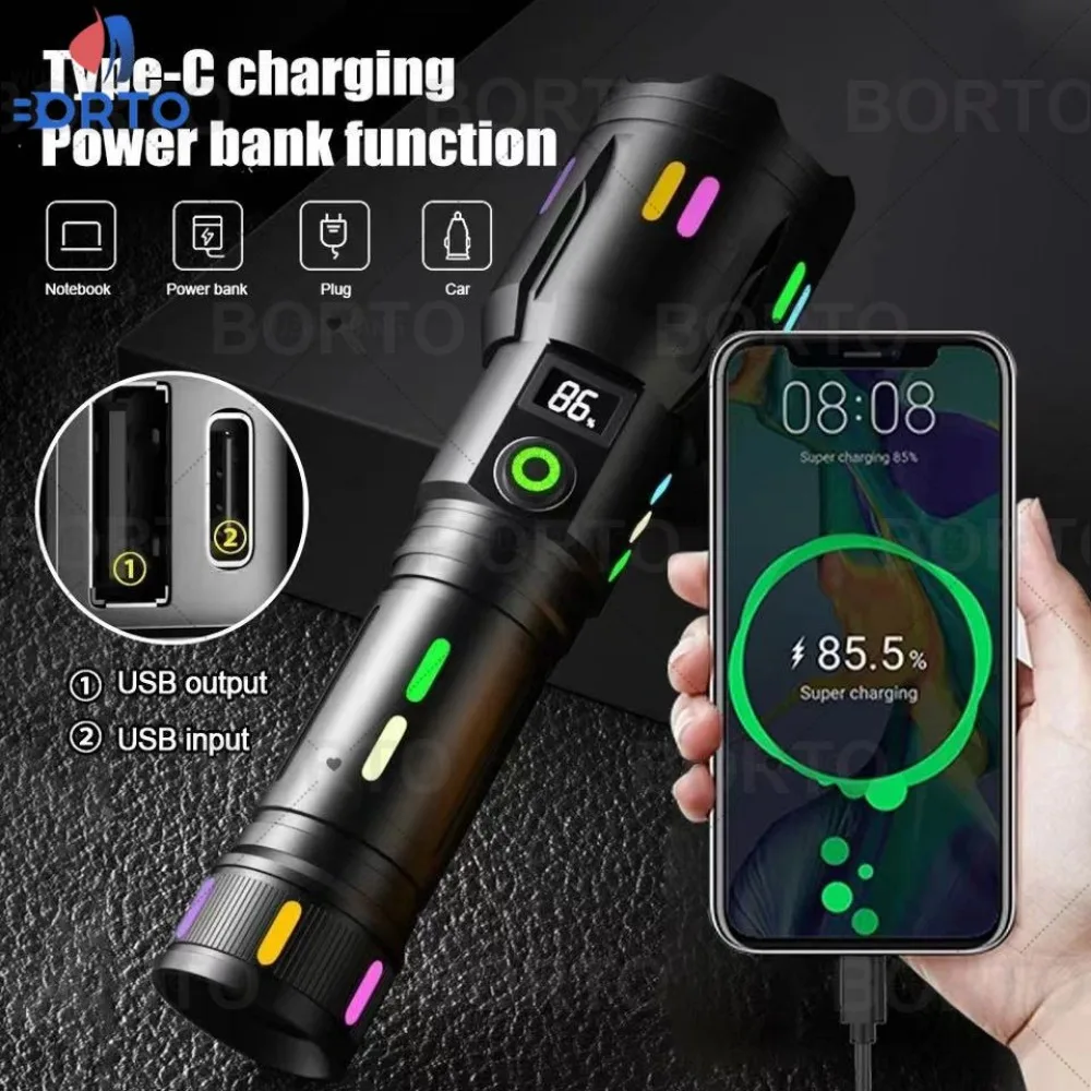 26650 Powerful Super Strong Tactical Flashlight Rechargeable Head Laser LED Light Torch Gun With USB Charging Camping Self-Defen