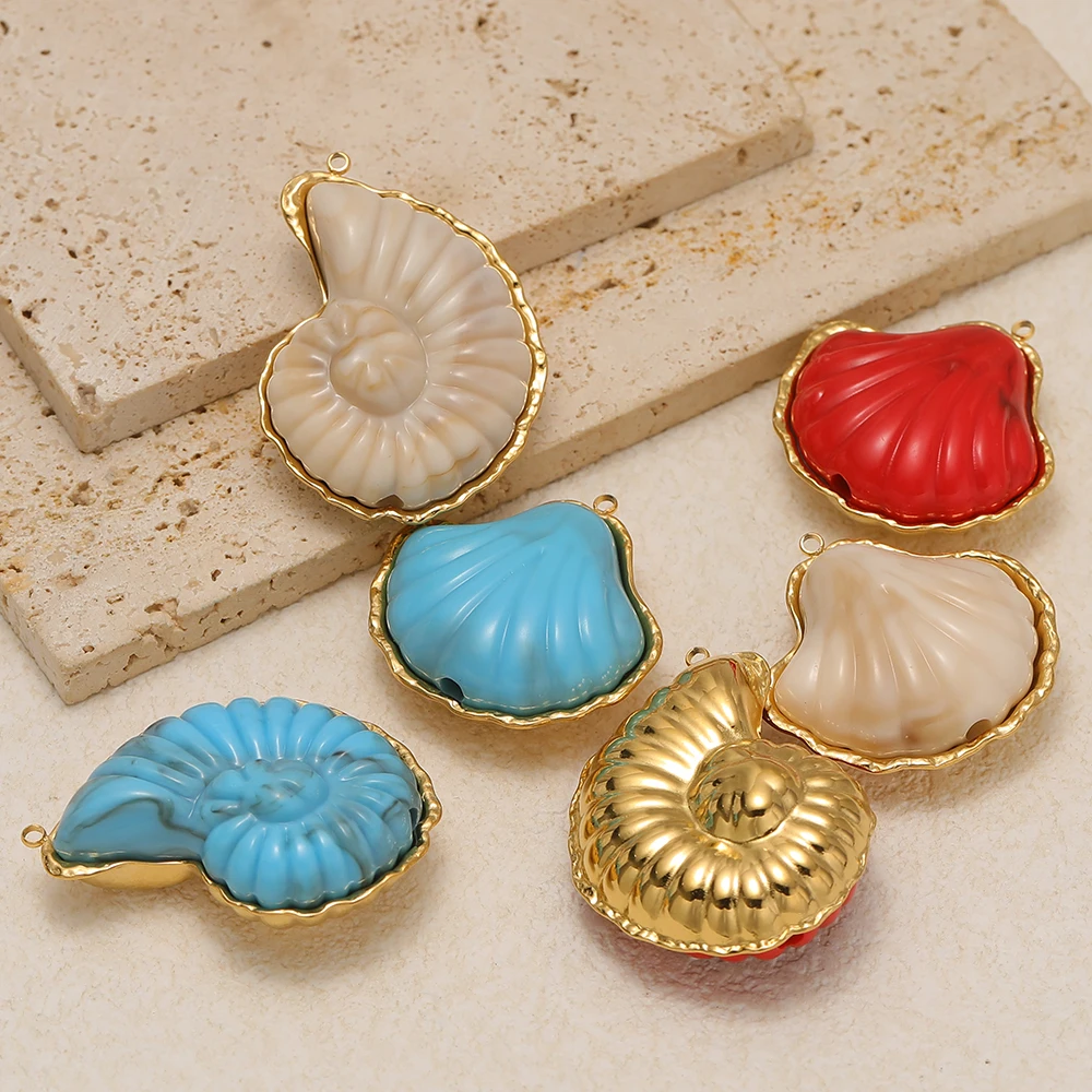 2 Stück Edelstahl-Muschelanhänger, große Muschel-Stein-Charms, Halskettenanhänger für DIY-Kinder-Schmuckherstellung, Armband-Bastelzubehör – Detail 3