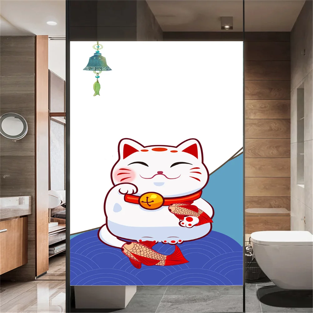 Decorative Windows Film Privacy Lucky Cat Glass Window Stickers No Glue Static Cling Frosted Window Film for Home Decor