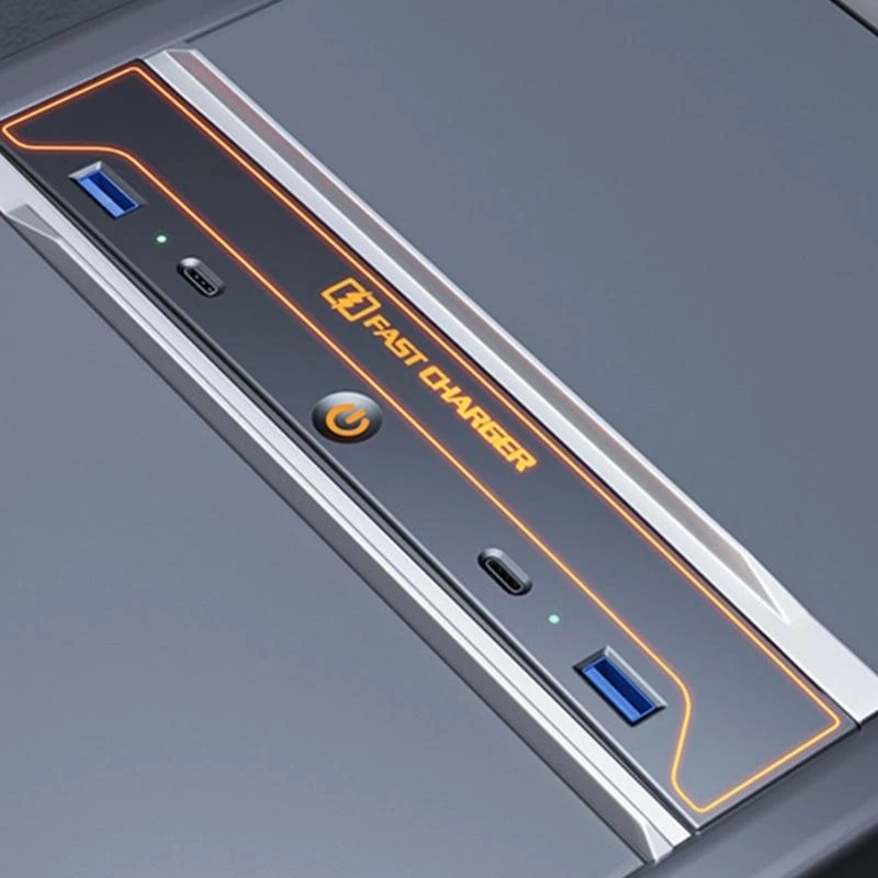 Multiple Port USB Charging Hub Fast Charger with Sliding Lidle Center Console Charging Station for Car Model 3