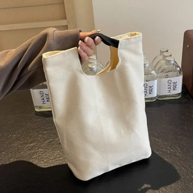 Bolsa pequena de lona feminina 2024 nova moda ins pequena mão fresca carregando balde saco versátil estudante leve bolsa