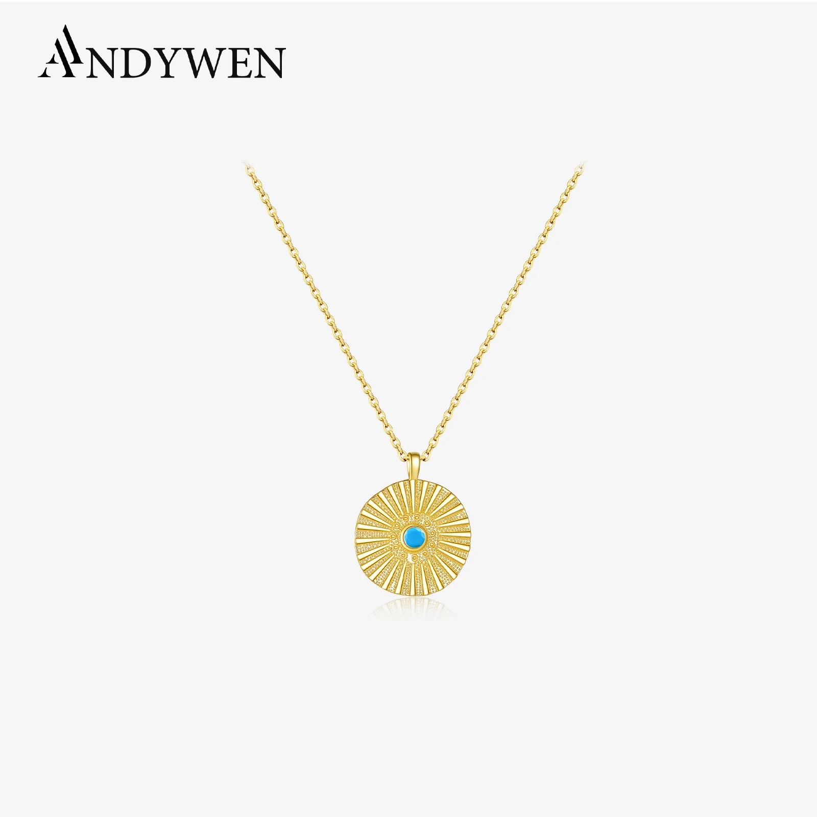 ANDYWEN New 925 Sterling Pendant Necklace Fashion Silver Gold Coins Milk Zircon Gems Women Fine Chain Jewelry 2020 Party Rock