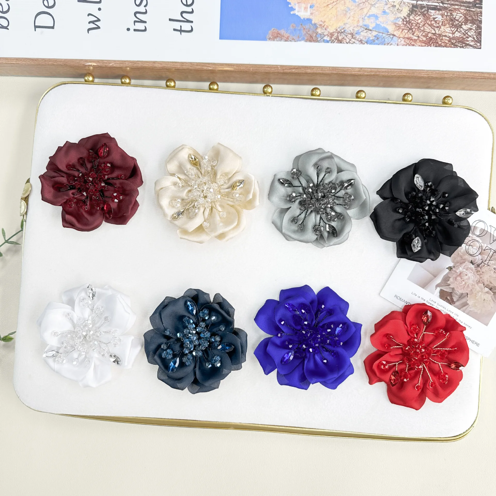 Hand-sewn Decorative Flowers With Beads, Rhinestones, Suit Coat DIY Accessories, Pleated Three-dimensional Flowers, Accessories,