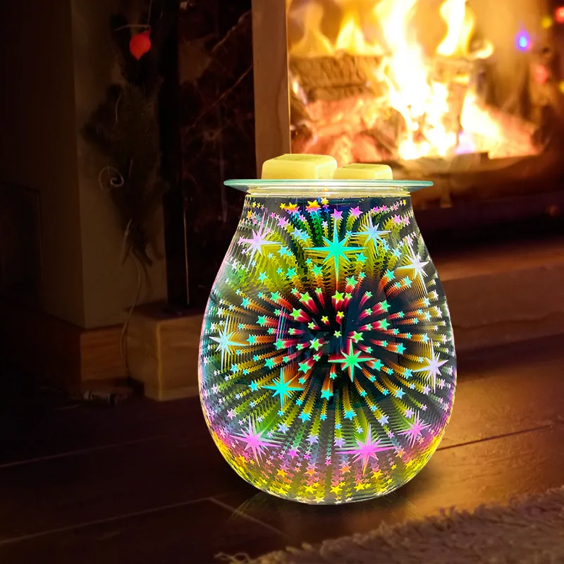 3D Star Glass Electric Wax Melt Warmer with LED Light Wax Burner Melter Fragrance Warmer for Home Decor Essential Oil Burner