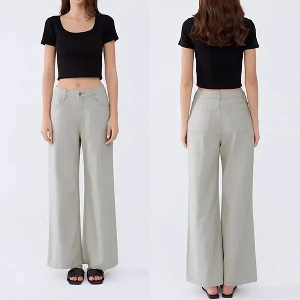 

Women fashion casual jeans Loose straight leg denim pants