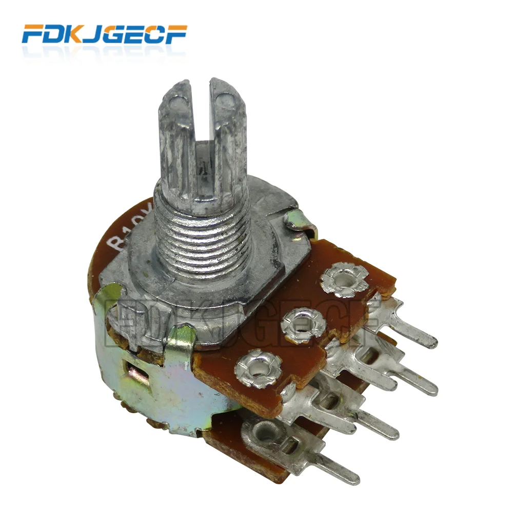 2Pcs WH148 6Pin 1K 2K 5K 10K 20K 50K 100K 500K B1K B2K B5K B10K B20K B50K B500K axis amplifier dual stereo potentiometer 15mm