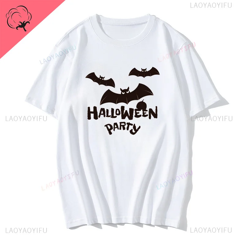 Halloween fun little bat print fashion street wear trend casual summer men women universal crew-neck short-sleeved T-shirt