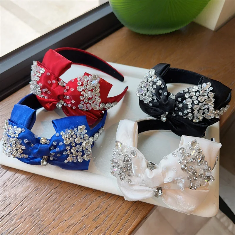 Black White Red Blue Big Bow Bezel Headwear Women Headband Girls Vintage Bow Hair Bands Wide Hairband Hoop for Hair Accessories