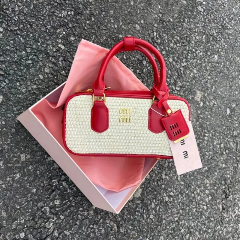 2024 Summer MIU Top New Knitted Women\'s Bag Bowling Handheld Single Shoulder Crossbody Bag Boston Versatile Bag Gift