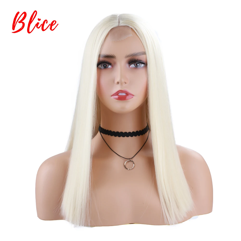 

Blice Middle Silky Straight Synthetic Daily Wig Skin Head Top For African American Women 16Inch With LaceBabyhair Blonde