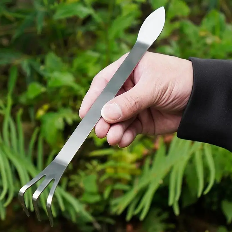 Bonsai Rake Stainless Steel Root Rake 3-Prong Loosen Soil Bonsai Tree Tools with Ergonomic Handle Root Rake Stainless Steel Rake