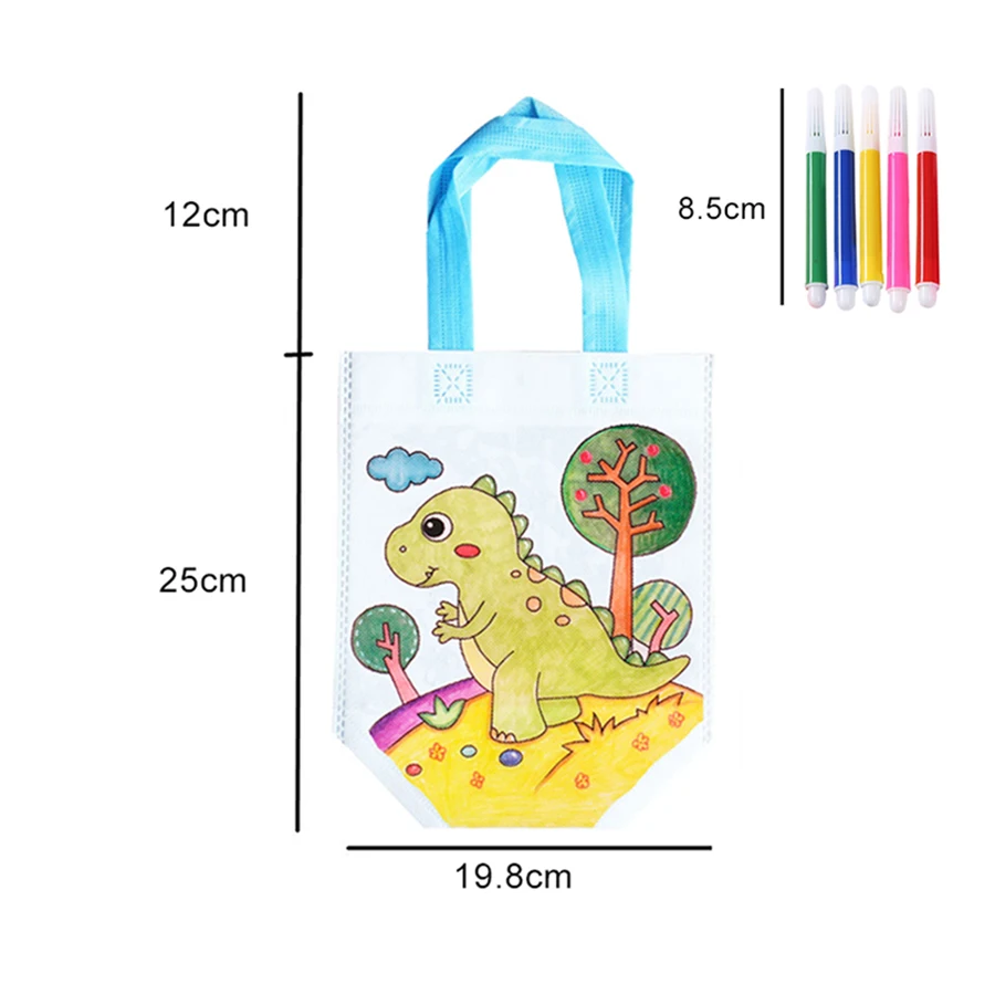 5 Sets DIY Graffiti Bag & Coloring Markers Handmade Painting Non-Woven Bag for Children Arts Crafts Color Filling Drawing Toy