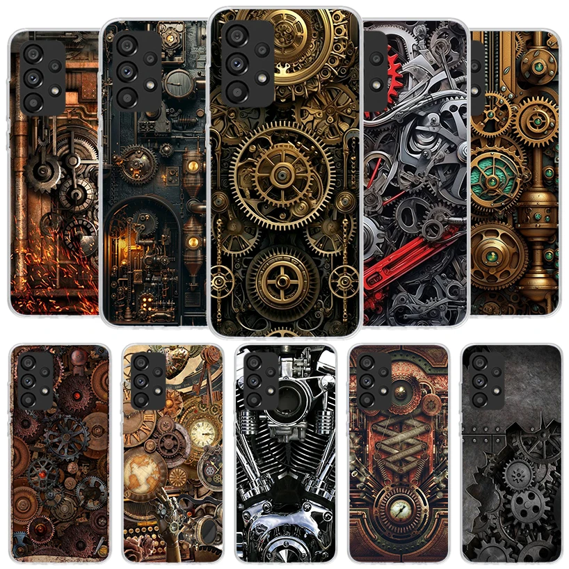 Steampunk Gear Mechanical Phone Case For Samsung A15 A25 A35 A55 A14 A24 A34 A54 A13 A23 A33 A53 A12 A52 A32 A22 A42 A05S A04S A