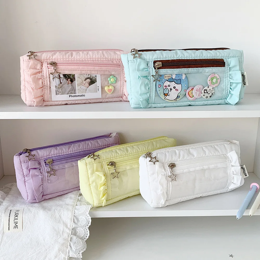Soft Zippered Star Pencil Case with Transparent Display Lightweight & Spacious Pencil Cases Bag  School Supplies Pastel-colored