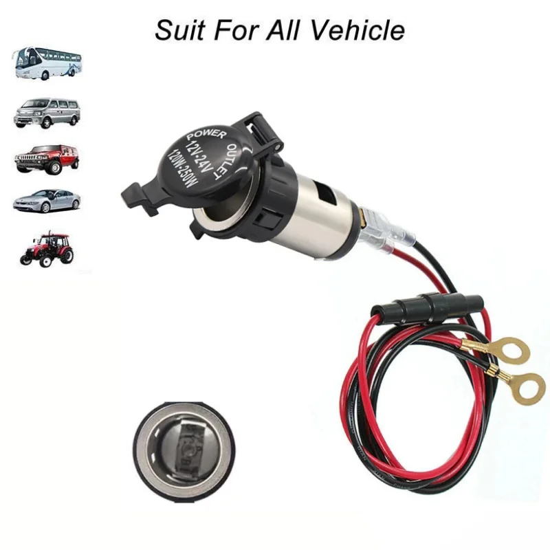 

12V-24V 120W-250W Car Cigarette Lighter Female Socket Power Plug With Waterproof Cover Case Charging Car Truck Motorcycle Boat