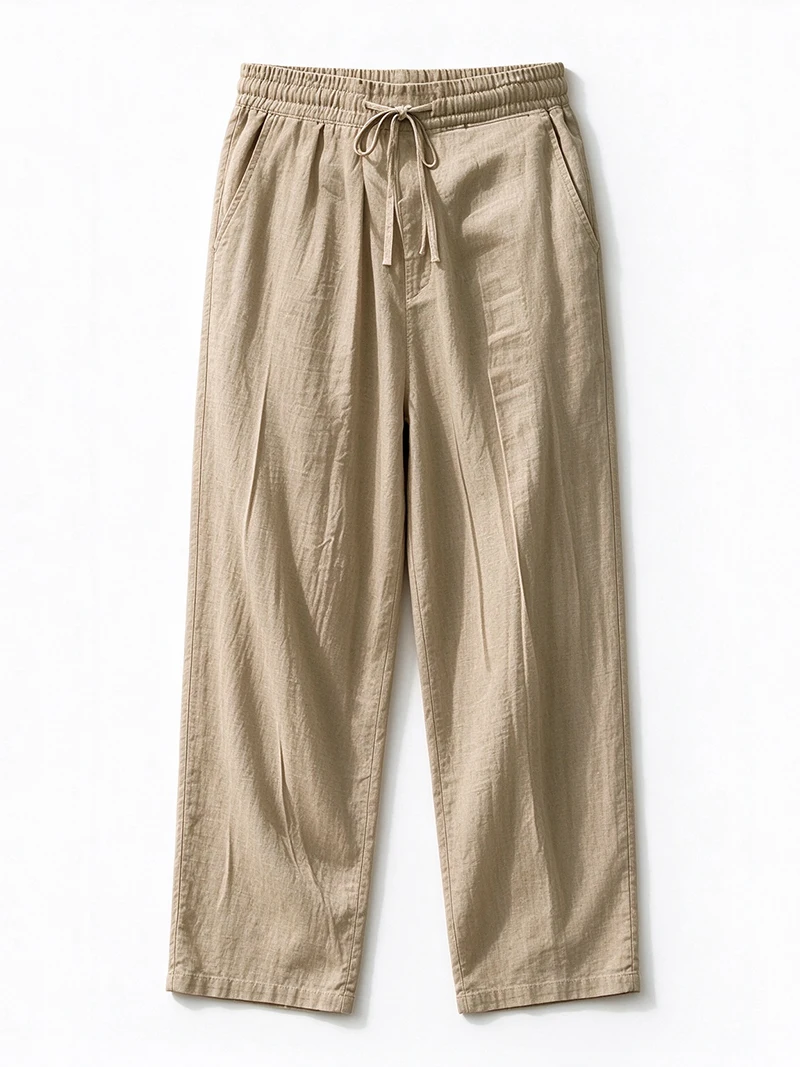 Men Linen Long Pants Drawstring Waist Loose Fit Solid Casual Daily Office Beach Vacation Outdoor Street Travel Everyday Wear