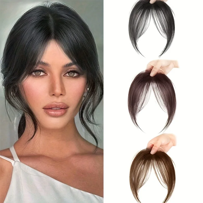 

Synthesis Wig Middle-Part Bangs Hair Extensions Clip In Forehead Natural Seamless French Oblique Bangs Eight-Character Bangs
