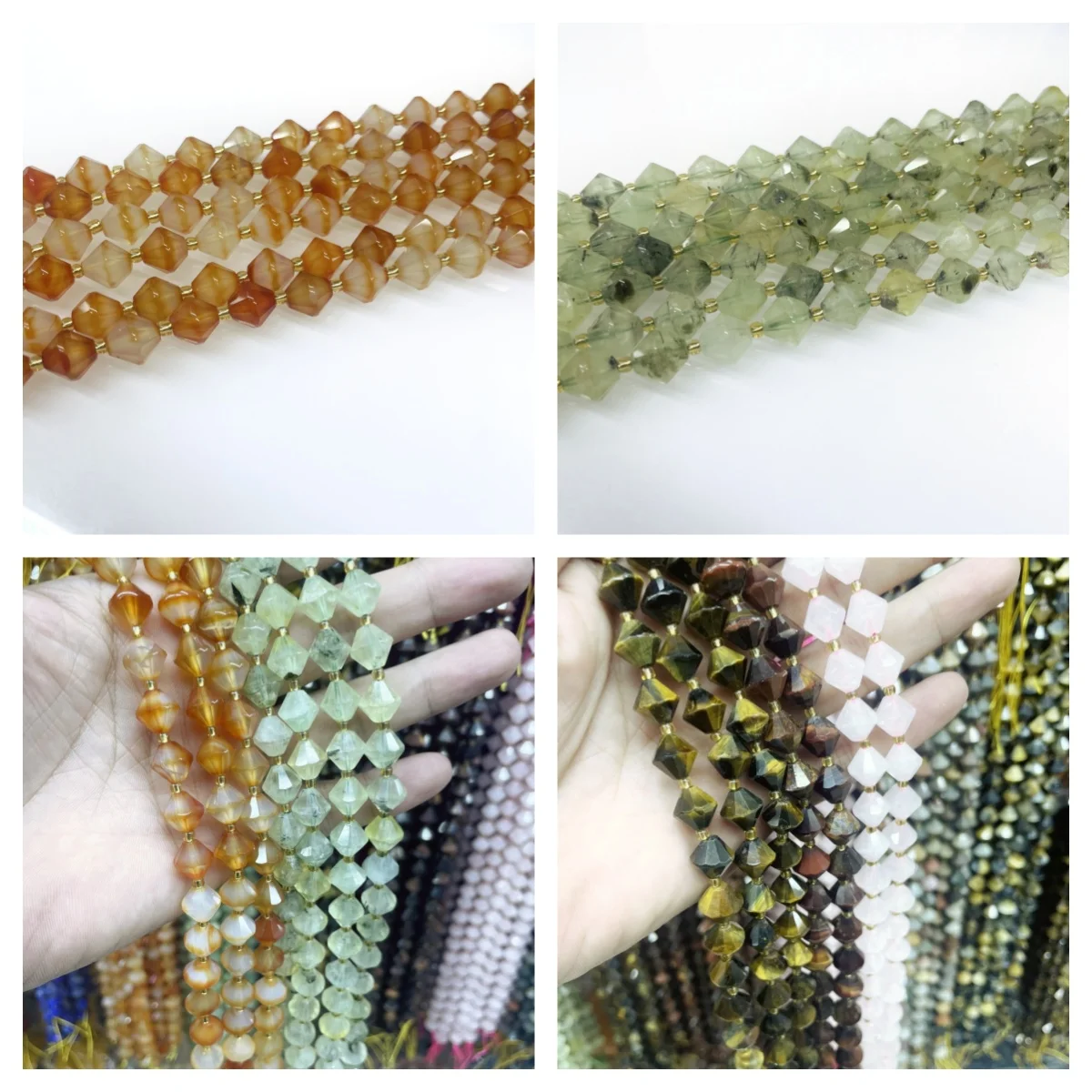 Natural 10mm Lapis Lazuli Citrine Round Stone Pyramid Beads Faceted Loose Spacer For Jewelry Making DIY Necklace Bracelet 15''